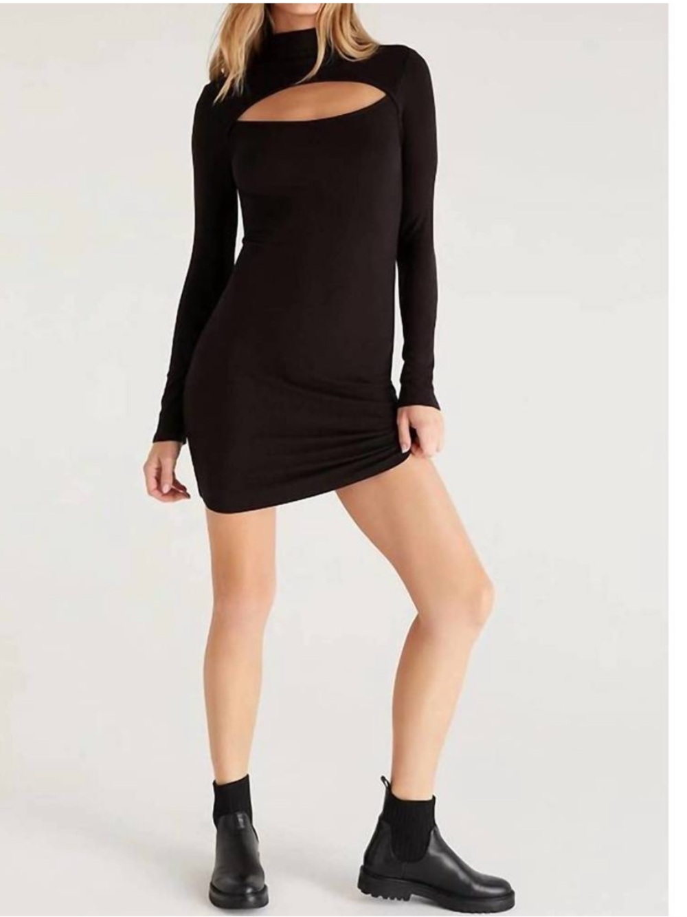 NWT Supply Pandora Black Cutout Long-Sleeve Rib Mini Dress